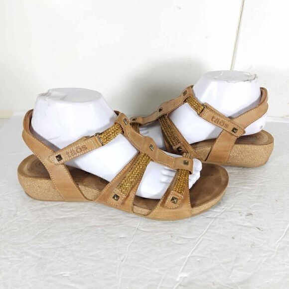 Taos Women’s Eleanor US9-9,5 Camel Leather Banded Wedge Strappy Sandals - Picture 6 of 13